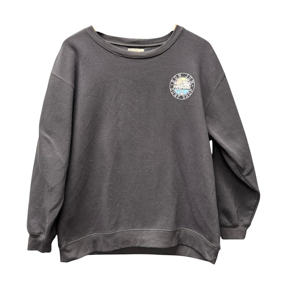 Ron Jon Surf Shop Sweatshirt Womens Large Crew Neck Faded Black Pullover Coastal